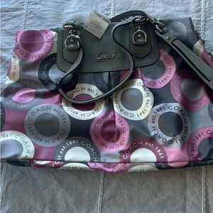 Coach Pink and Gray Signature Tote